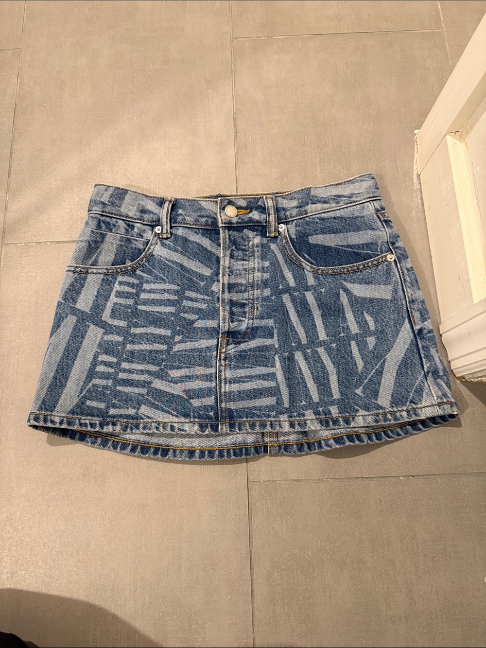 Alexander Wang Blue Patterned Denim Mini Skirt